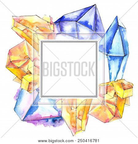 Colorful Diamond Rock Jewelry Mineral. Frame Border Ornament Square. Geometric Quartz Polygon Crysta
