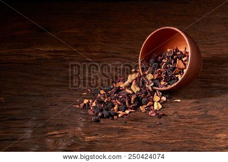 Fruits Christmas Tea In A Bowl On Wooden Background
