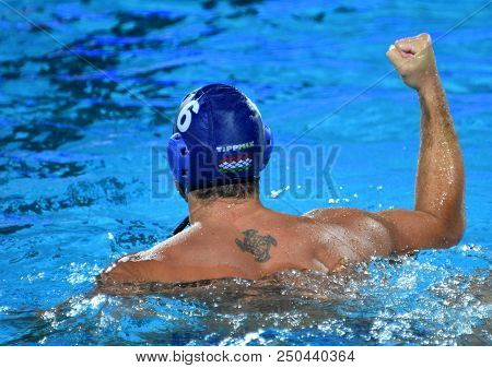 Budapest, Hungary - Jul 27, 2017. Hosnyanszky Norbert (6) Hungarian Waterpolo Player In The Semifina