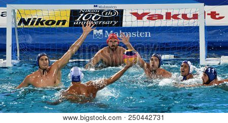 Budapest, Hungary - Jul 27, 2017. Mezei Tamas (11), Erdelyi Balazs (9), Vamos Marton (5) And Nagy Vi