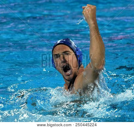 Budapest, Hungary - Jul 27, 2017. Hosnyanszky Norbert (6) Hungarian Waterpolo Player In The Semifina
