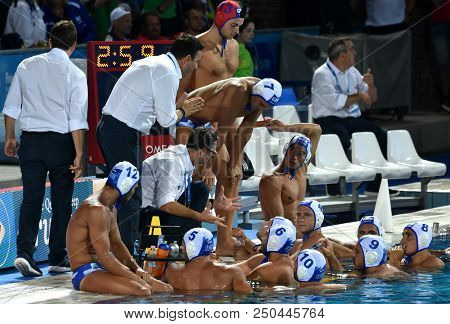 Budapest, Hungary - Jul 27, 2017. Vlachos Theodoros Head Coach And The Greek Men Waterpolo Team In T
