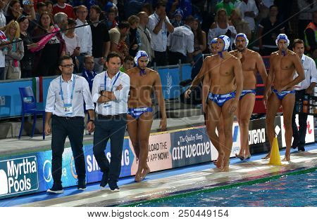 Budapest, Hungary - Jul 27, 2017. Vlachos Theodoros Head Coach And The Greek Men Waterpolo Team In T