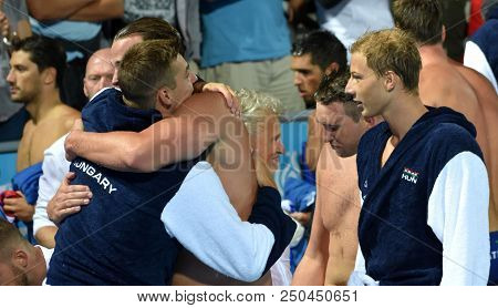 Budapest, Hungary - Jul 27, 2017. Happy Hungarian Team (zalanki Gergo 4, Torok Bela 2,  Decker Attil