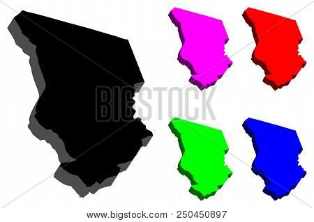 3d Map Of Chad (republic Of Chad) -  Black, Red, Purple, Blue And Green - Vector Illustration
