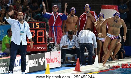 Budapest, Hungary - Jul 27, 2017. Tucak Ivica Head Coach And The Croatian Men Waterpolo Team In The 