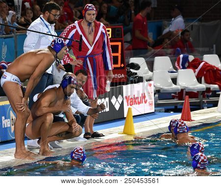 Budapest, Hungary - Jul 27, 2017. Tucak Ivica Head Coach And The Croatian Men Waterpolo Team In The 
