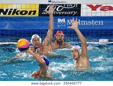 Budapest, Hungary - Jul 29, 2017. Hungary (nagy Viktor 1, Manhercz Krisztian 3, Erdelyi Balazs 9) De