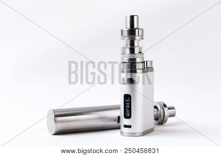 Metallic Electronic Cigarette Or Vaping Device On White Background