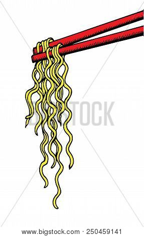 Yellow Noodle On A Stick, Doodle Style Illustration, Hand Drawing