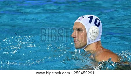 Budapest, Hungary - Jul 29, 2017.  Varga Denes (10) Hungarian Waterpolo Player In The Final. Fina Wa
