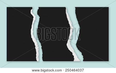 Tear The Black Photo Paper For Creative Design Material Isolated On Green Background With Clipping P