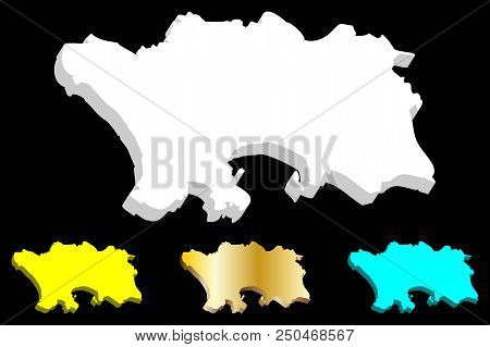 3d Map Of Jersey (bailiwick Of Jersey) - White, Yellow, Blue And Gold - Vector Illustration