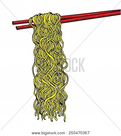 Yellow Noodle At Stick, Doodle Style Illustration, Hand Drawing