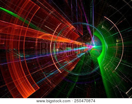 Technology Background - Abstract Computer-generated Image. Fractal Art - Unusual Tunnel With Light E
