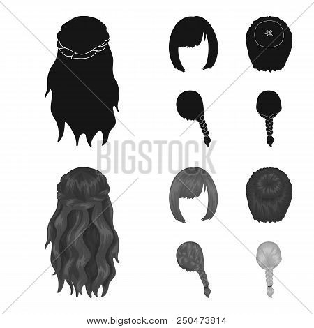Kara, Red Braid And Other Types Of Hairstyles. Back Hairstyle Set Collection Icons In Black, Monochr
