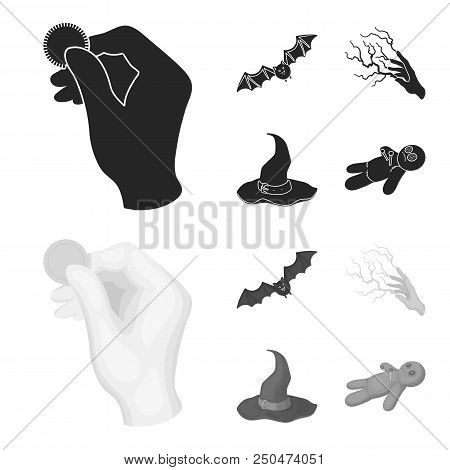 Focus With A Coin, A Bat, A Mage Hat, A Lightning-fast Spell.black And White Magic Set Collection Ic