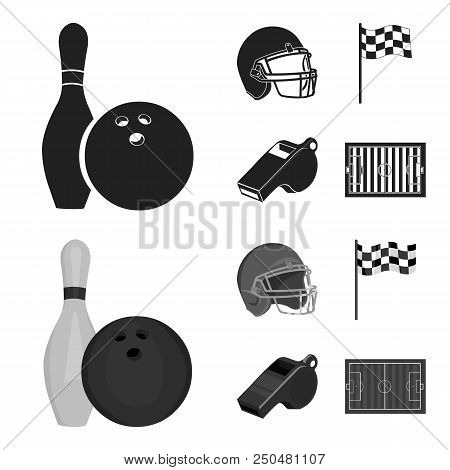 Bowl And Bowling Pin For Bowling, Protective Helmet For Playing Baseball, Checkbox, Referee, Whistle