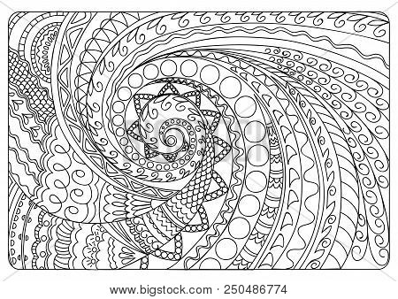 Hand Drawn Tangled Pattern In Arabic, Indian, Boho Motifs. Image For Adult Coloring Book, Decorate P