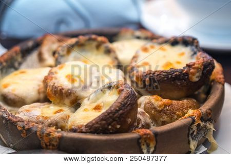 Stuffed Mushrooms With Cheese On The Pot, Georgian Cuisene