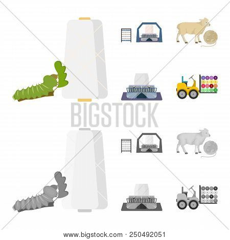 Cotton, Coil, Thread, Pest, And Other  Icon In Cartoon, Monochrome Style. Textiles, Industry Gear Ic