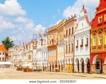 Telc, Czech Republic - 31 May, 2018: Zachary Of Hradec Square. Central Square With Colorful Renaisan