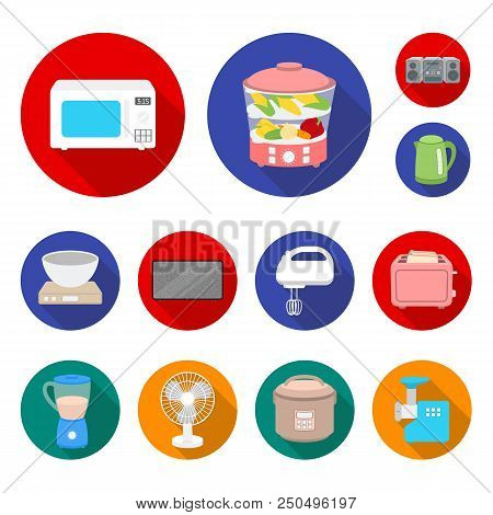 Types Of Household Appliances Flat Icons In Set Collection For Design.kitchen Equipment Vector Symbo