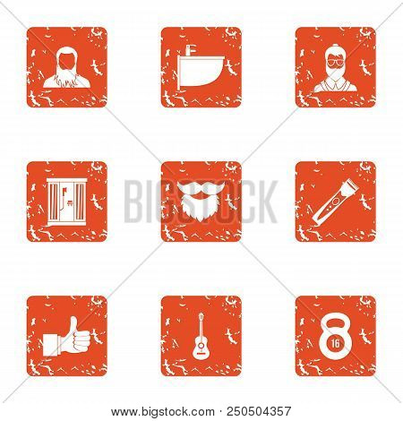 Upkeep Icons Set. Grunge Set Of 9 Upkeep Vector Icons For Web Isolated On White Background