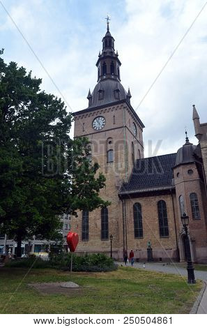 Oslo Cathedral or The Domkirken church, main church for Church of Norway. June 17,2018. Oslo,Norway