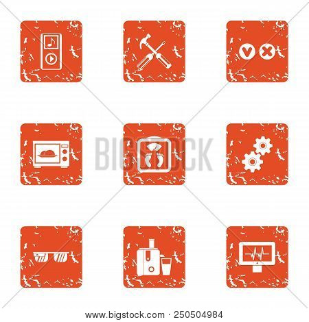 Repair Office Icons Set. Grunge Set Of 9 Repair Office Vector Icons For Web Isolated On White Backgr