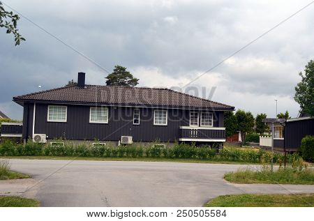 Typical small town in Southern Norway. June 19,2018. Rakkestad, Ostfold Region. Norway