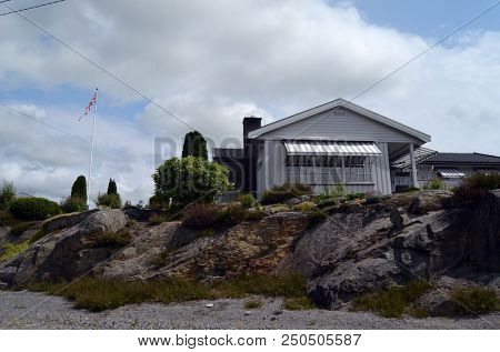 Typical small town in Southern Norway. June 19,2018. Rakkestad, Ostfold Region. Norway