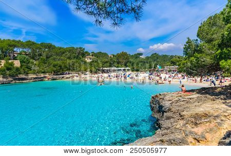 Turquoise Clean Water In Cala Mondrago Beach Of Mallorca Island - Spain