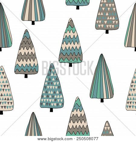 Winter Forest Seamless Pattern Background. Scandinavian Style. Vector Illustration