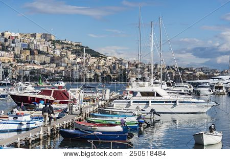 The View Of The Bay Of Naples From Mergellina District. Italy