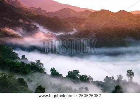 Fog Mountain In Morning At Phu Langka Viewpoint, Phayao, Thailand
