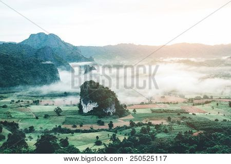 Fog Mountain In Morning At Phu Langka Viewpoint, Phayao, Thailand