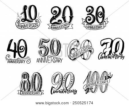 Anniversary Numbers Year Sketch Lettering For Birthday Greeting Card Design. Vector Isolated Calligr