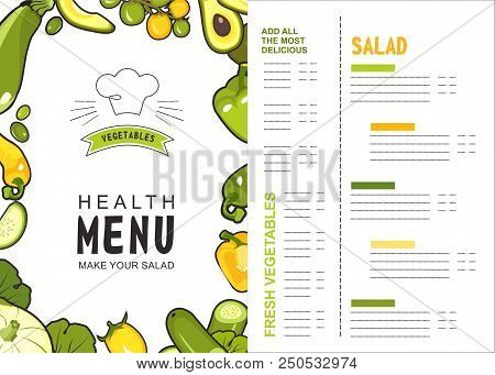 Vector Vertical Illustration With Ripe Vegetables Poster Brochure On White Background About Healthy 