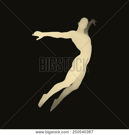 Jumping Man. 3d Model Of Man. Human Body. Sport Symbol. Design Element For Business, Science And Tec