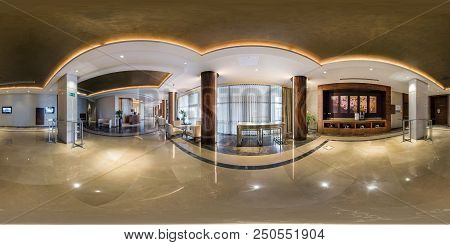 Minsk, Belarus - August , 2013: Full Spherical 360 Degrees Seamless Panorama In  Guestroom Hall Rece
