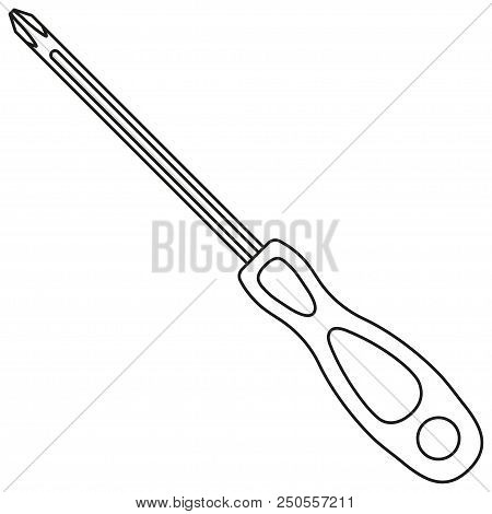 Line Art Black And White Crosshead Screwdriver. Handyman Tool For Home Repair. Maintenance Themed Ve