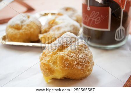 Italian Cream Puff Stuffed With Custard Typical Of Father Day And Called Puff Of St Joseph