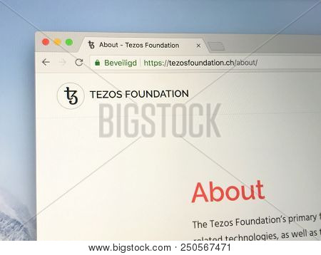 Amsterdam, The Netherlands - July 23, 2018: Website Of The Tezos Foundation, A Blockchain Developer.