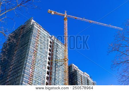 Construction Crane On The Construction Of The House