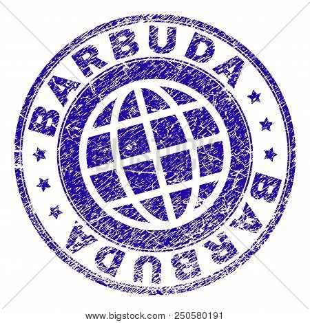 Barbuda Stamp Watermark With Grunge Texture. Blue Vector Rubber Seal Print Of Barbuda Caption With G