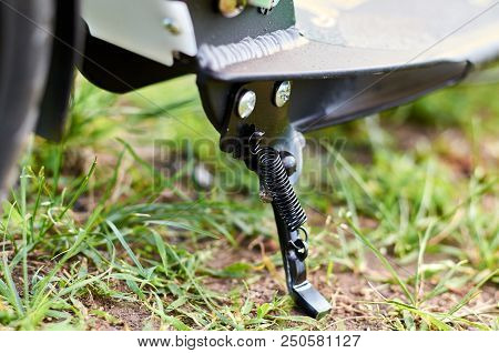Black Folding Kick Scooter, Close Up Parts, Treadle.