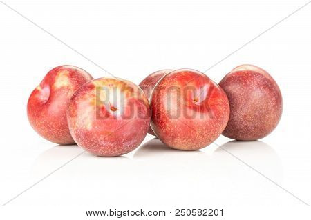 Lot Of Whole Fresh Pluot Interspecific Plums Variety Isolated On White