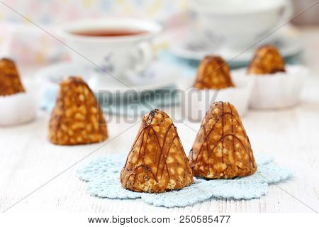 Teaparty, Small Sweet Cakes With Caramel And Chocolate