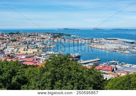 Vigo, Spain - May 20, 2017: Aerial View Of The Important Commercial And Fishing Port Of Vigo In Gali